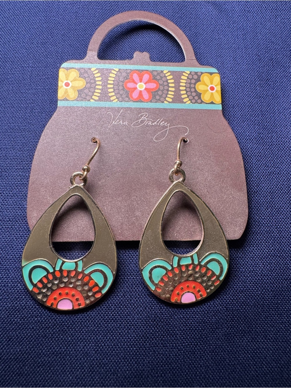Vera Bradley Teardrop Dangle Earrings - Turquoise, Coral & Pink Accents